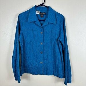 Mirror image medium teal blue p2p20-1/2 length 23-1/2 textured. Shirt-jacket